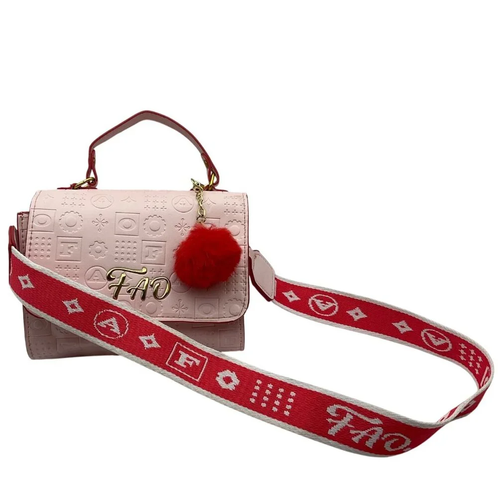 FAO Schwarz girl Glamour Go Designer Purse Embossed Logo print & bag charm - Picture 2 of 16